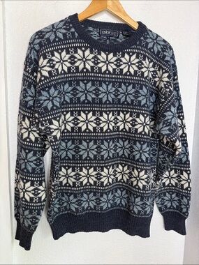 Vintage Astor One Fair Isle Wool Blend Snowflake Knit Sweater Size Large Nordic
